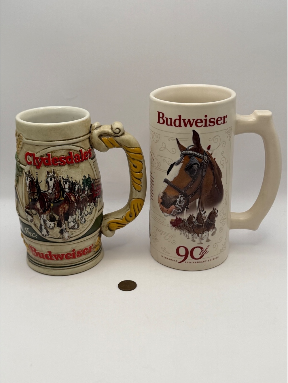 Lot of 2 Budweiser Clydesdale Steins Ceramarte Brazil + 2023 90th Anniversary